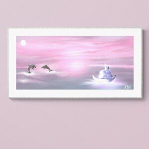 Pink Sunrise | Dolphins | Modern Wall Decor | Minimalist Digital Prints | Kids